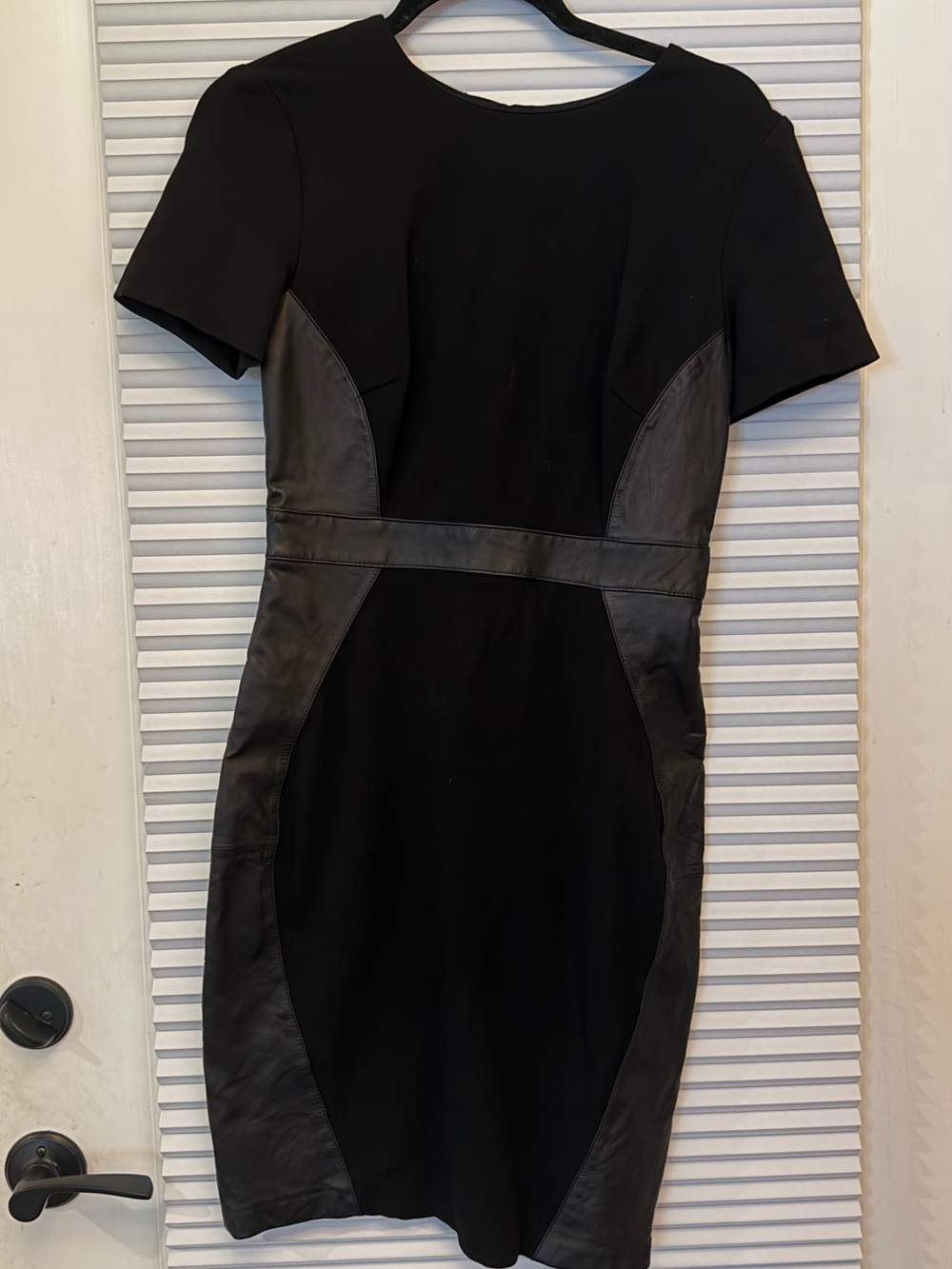 ANTONIO MELANI Black Sheath Dress with Faux-Leather Panels 4